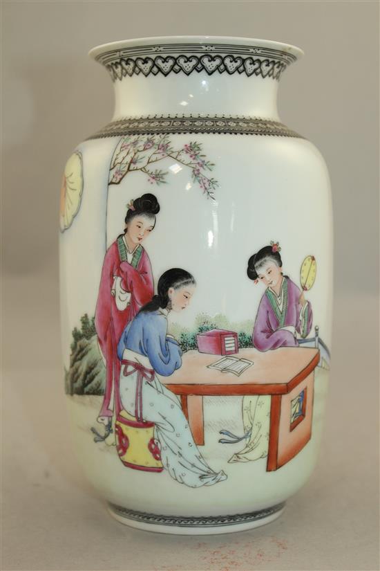 A Chinese famille rose lantern shaped vase, 20th century, 19.5cm.